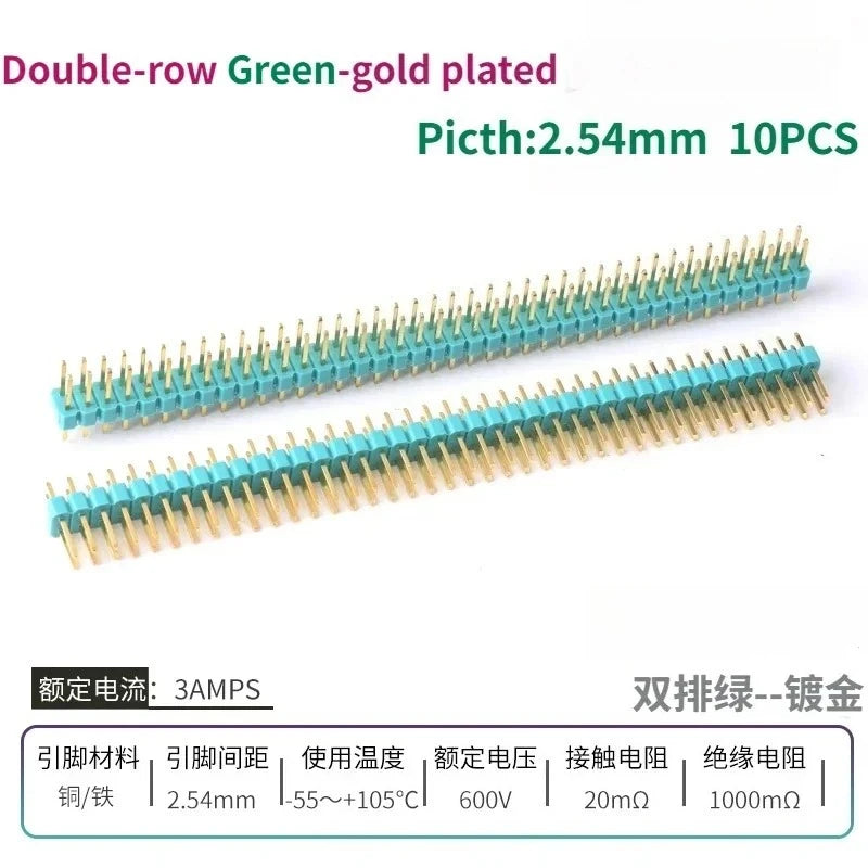 10PCS Color Gilded Pin Headers 2.54mm Single & Double Row Set