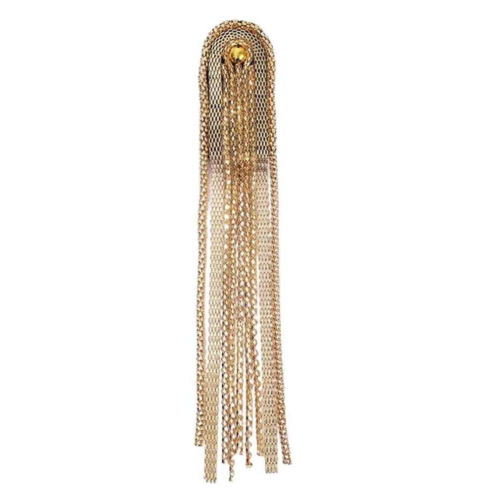 Tassel Epaulette Shoulder Brooch – Beads & Chain, Unisex Shoulder Brooch Richie's Gold