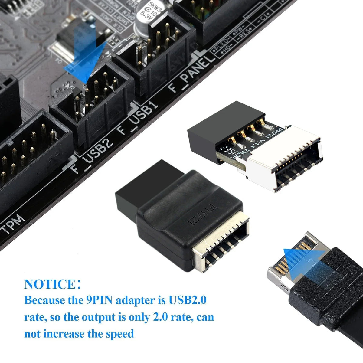 USB 2.0 9-Pin to USB Type-E Front Panel Header Adapter for PC USB Header Adapter Richie's