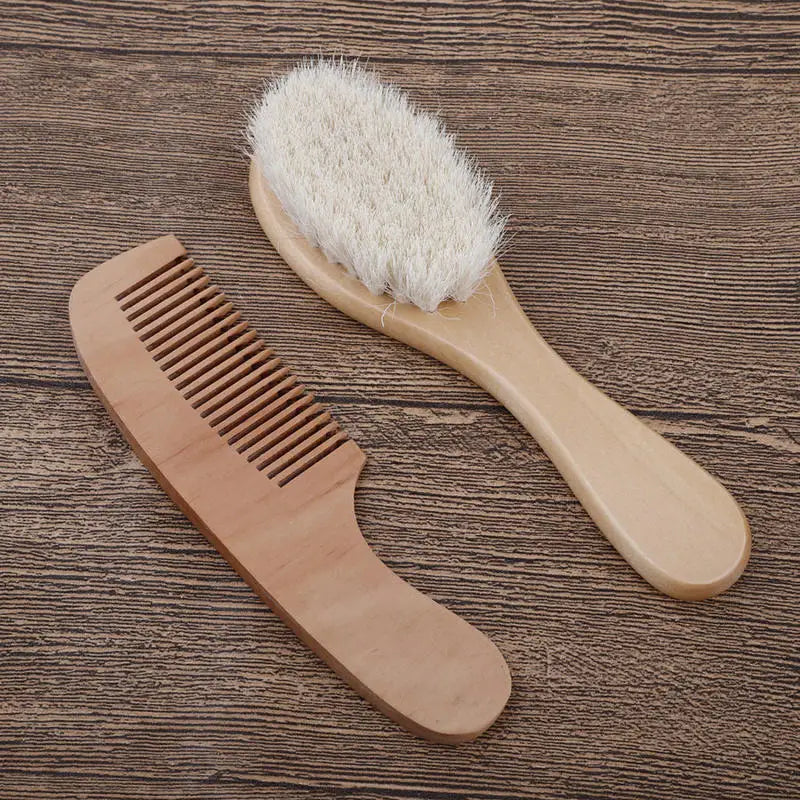 Newborn Baby Wooden Hairbrush & Wool Scalp Massager Comb Baby Hairbrush Comb Richie's