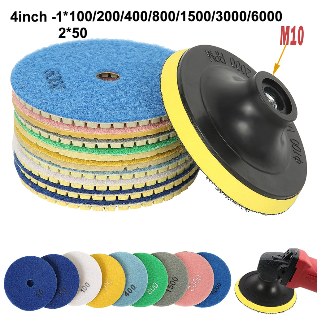 4" Diamond Polishing Pads Kit 10-16 Pcs Wet/Dry for Granite Diamond Polishing Pads Richie's 10pcs 50-6000 4 inches multi-tool