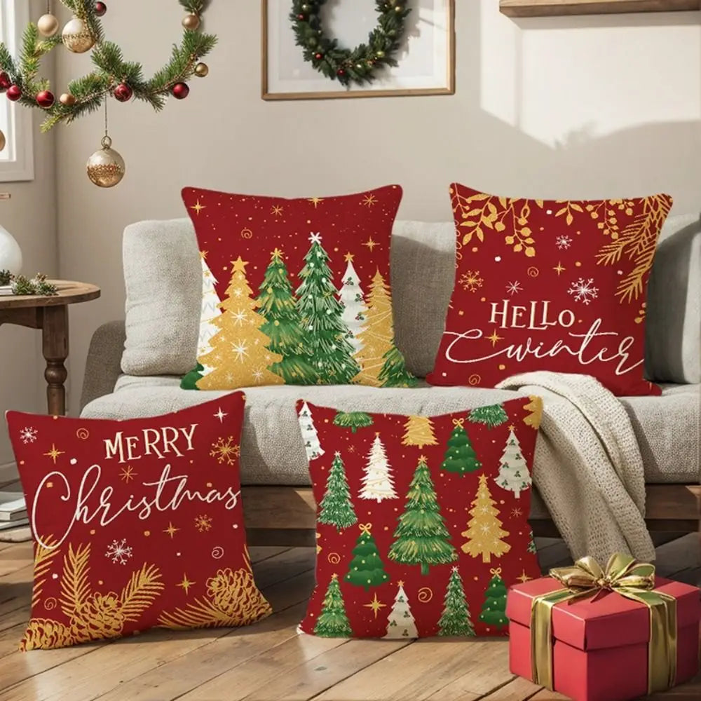 Christmas Cushion Cover – Tree Print Checkered Pillowcase 45×45cm Decorative Pillow Cover Richie's