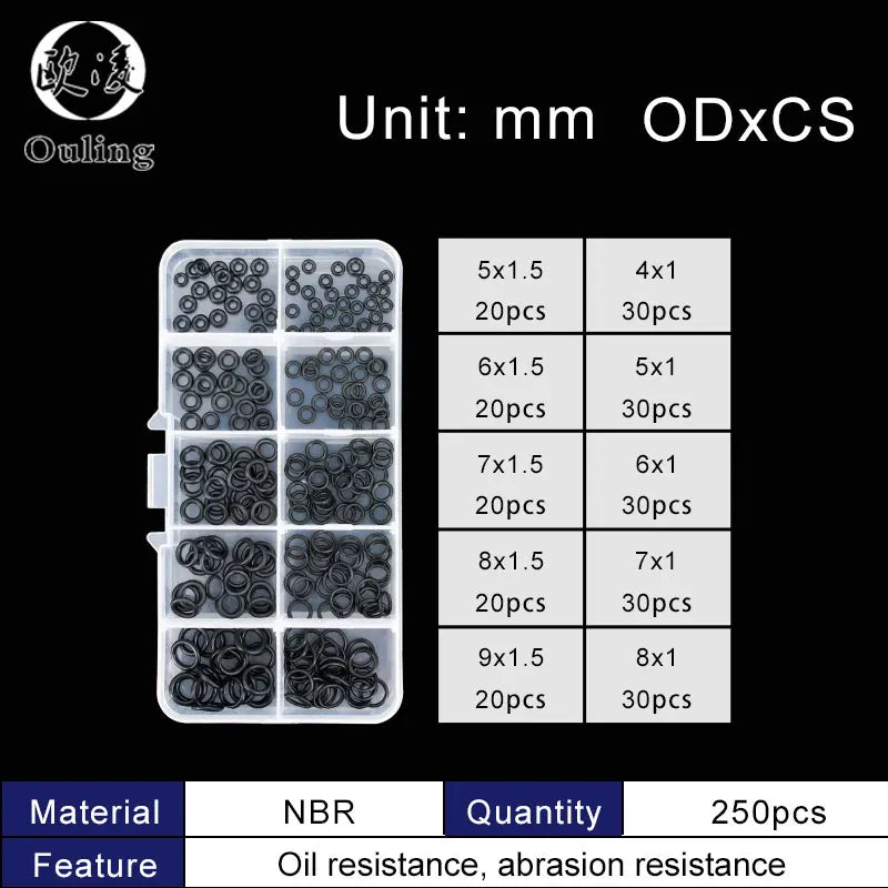 NBR Nitrile O-Ring Assortment Kit – Oil & Water Resistant Gaskets O-Ring Gasket Kit Richie's black nitrile-BNB250