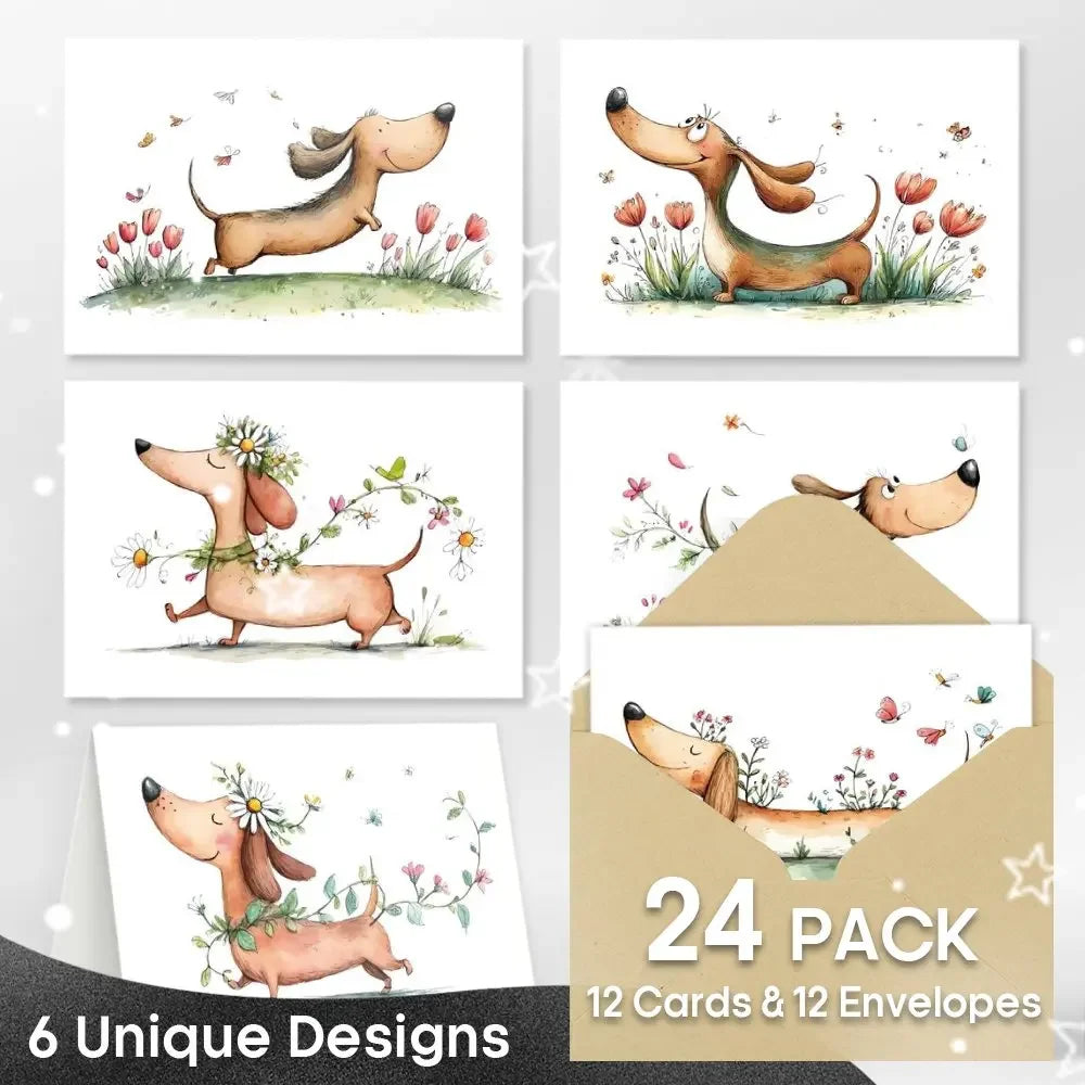 24 Dachshund Watercolor Greeting Cards – Birthday & Wedding Greeting Card Set Richie's