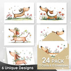 24 Dachshund Watercolor Greeting Cards – Birthday & Wedding Greeting Card Set Richie's