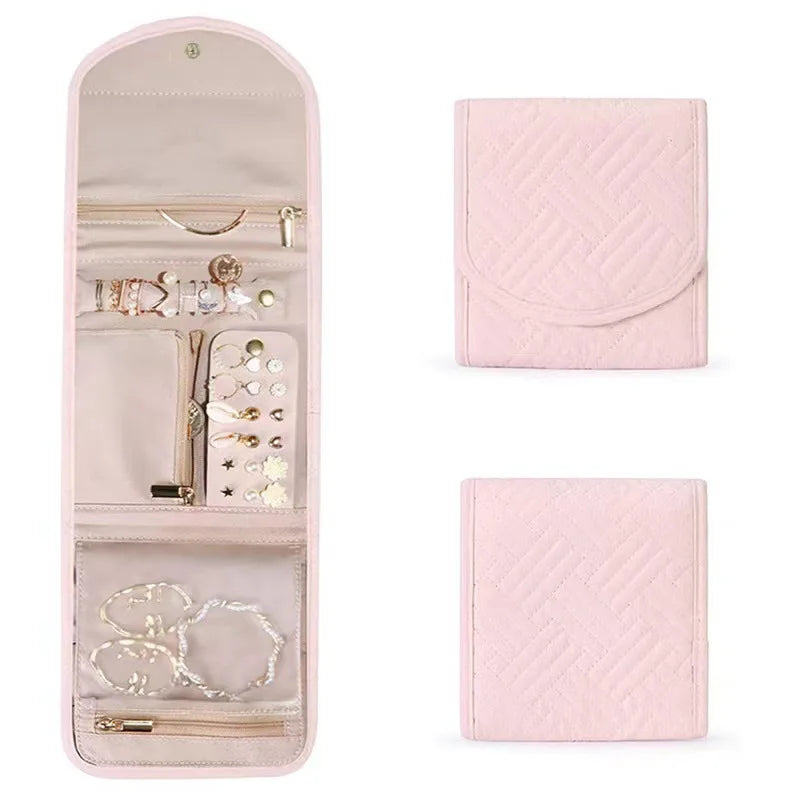 Foldable Travel Jewelry Organizer Bag – Necklaces & Rings Jewelry Travel Organizer Richie's S-14x14.5cm pink