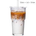 600ml Ribbed Glass Tumbler with Lid & Straw | Reusable Cup Glass Tumbler Set Richie's Clear