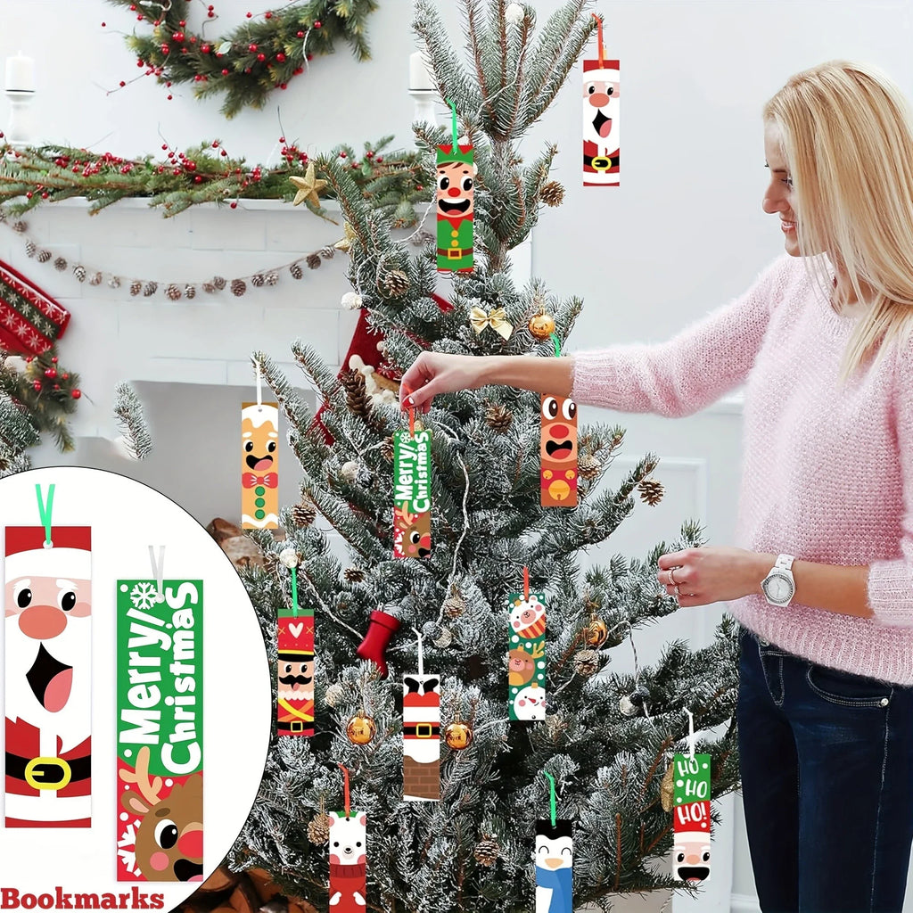 32 Pcs DIY Christmas Coloring Bookmarks with Ribbon DIY Craft Bookmarks Richie's