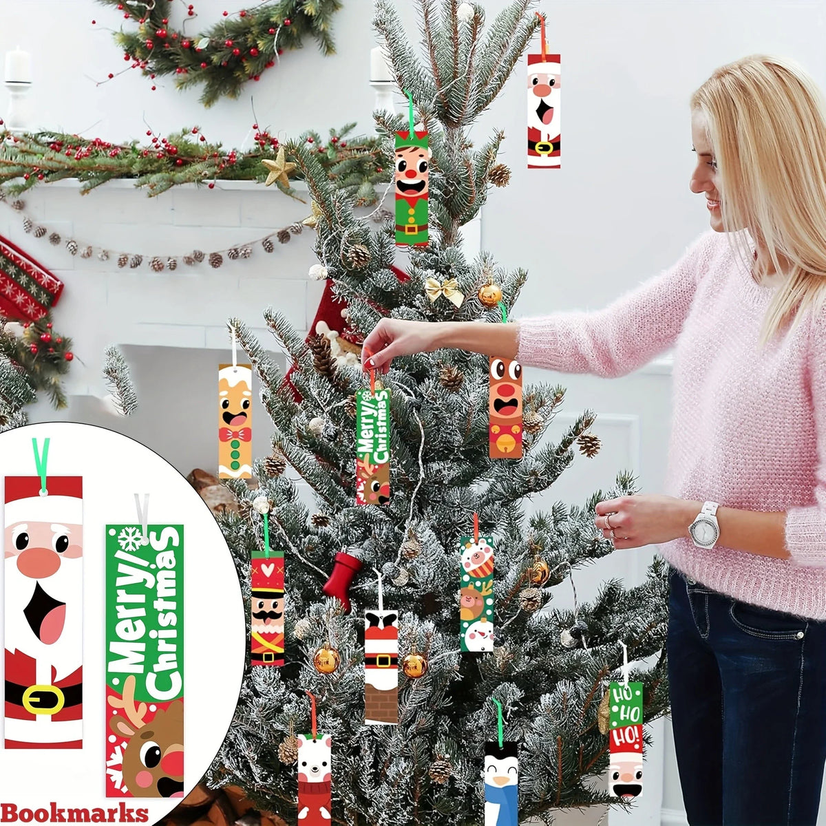 32 Pcs DIY Christmas Coloring Bookmarks with Ribbon DIY Craft Bookmarks Richie's