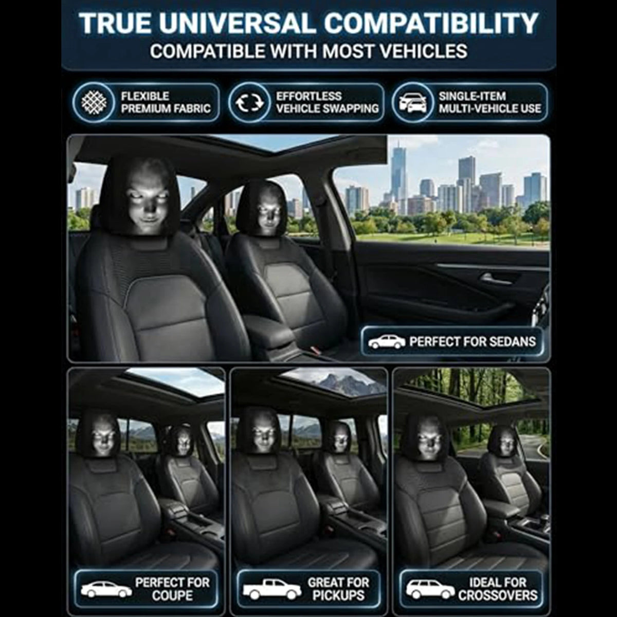 Halloween Scary Face Car Headrest Covers – 2-6 Pcs Universal Car Headrest Covers Richie's