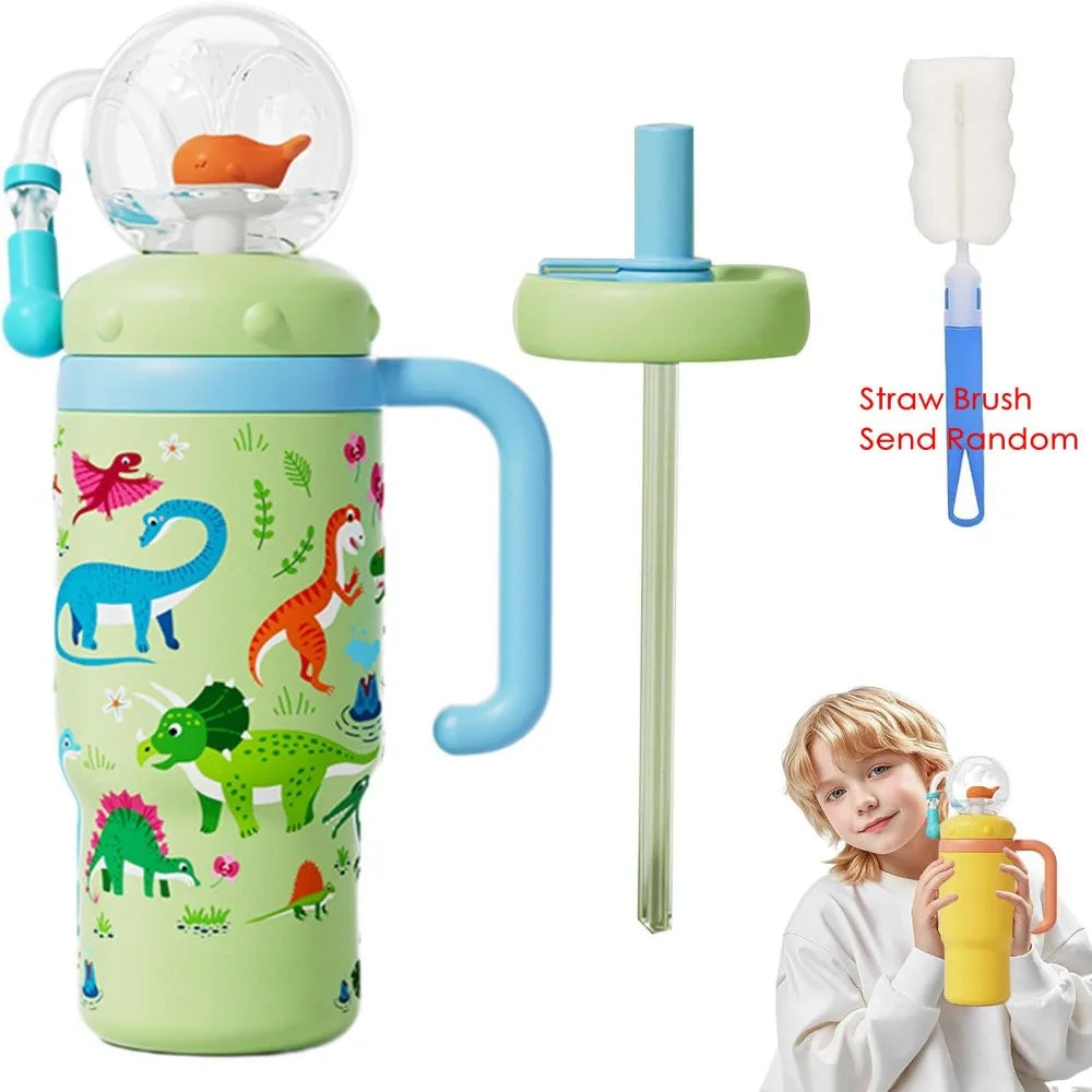 Whale Fountain Tumbler 710ml – Dual Lid Leak-Proof Kids Cup Kids Insulated Tumbler Richie's Green