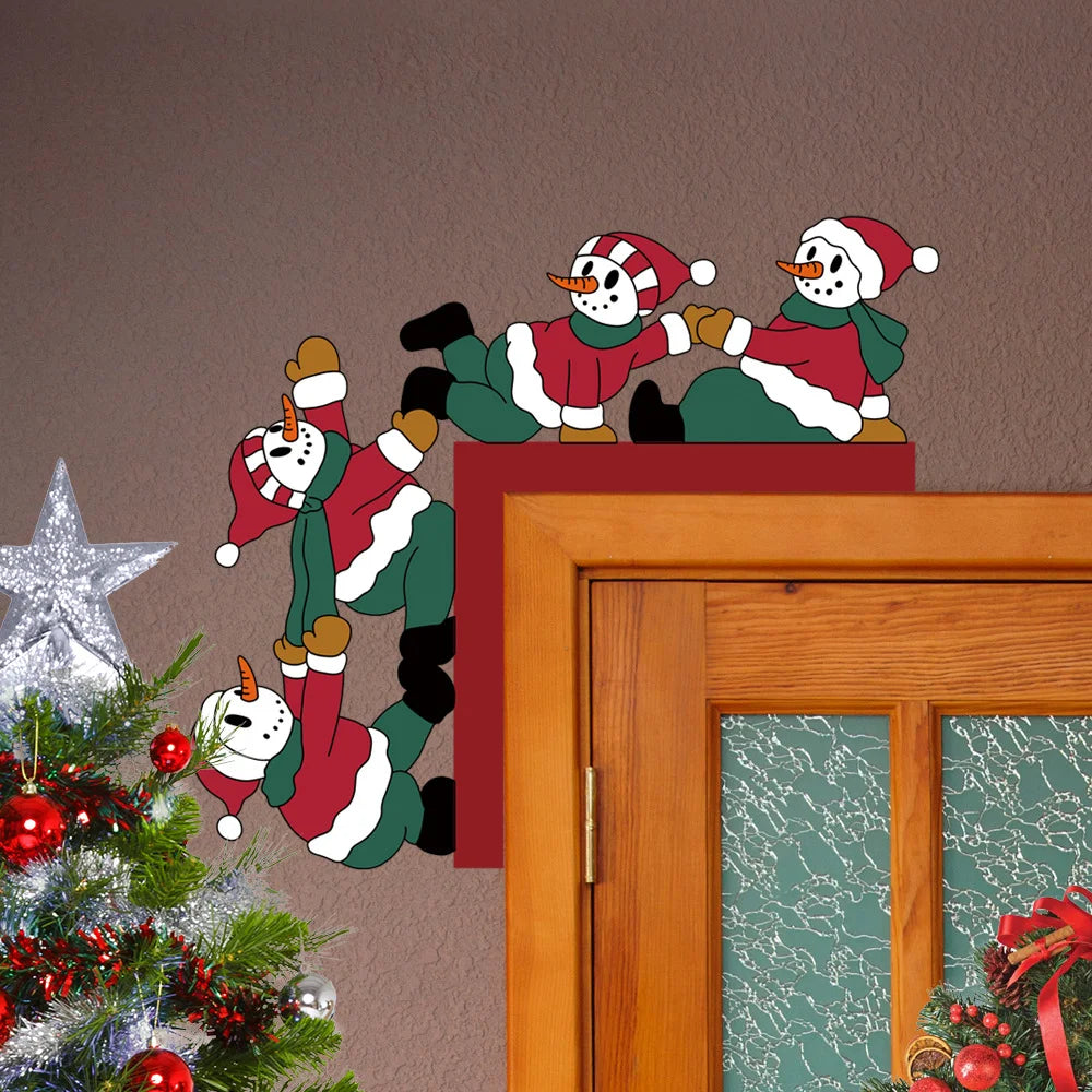 Christmas Snowman Wooden Door Corner Wall Stickers Christmas Wall Stickers Richie's
