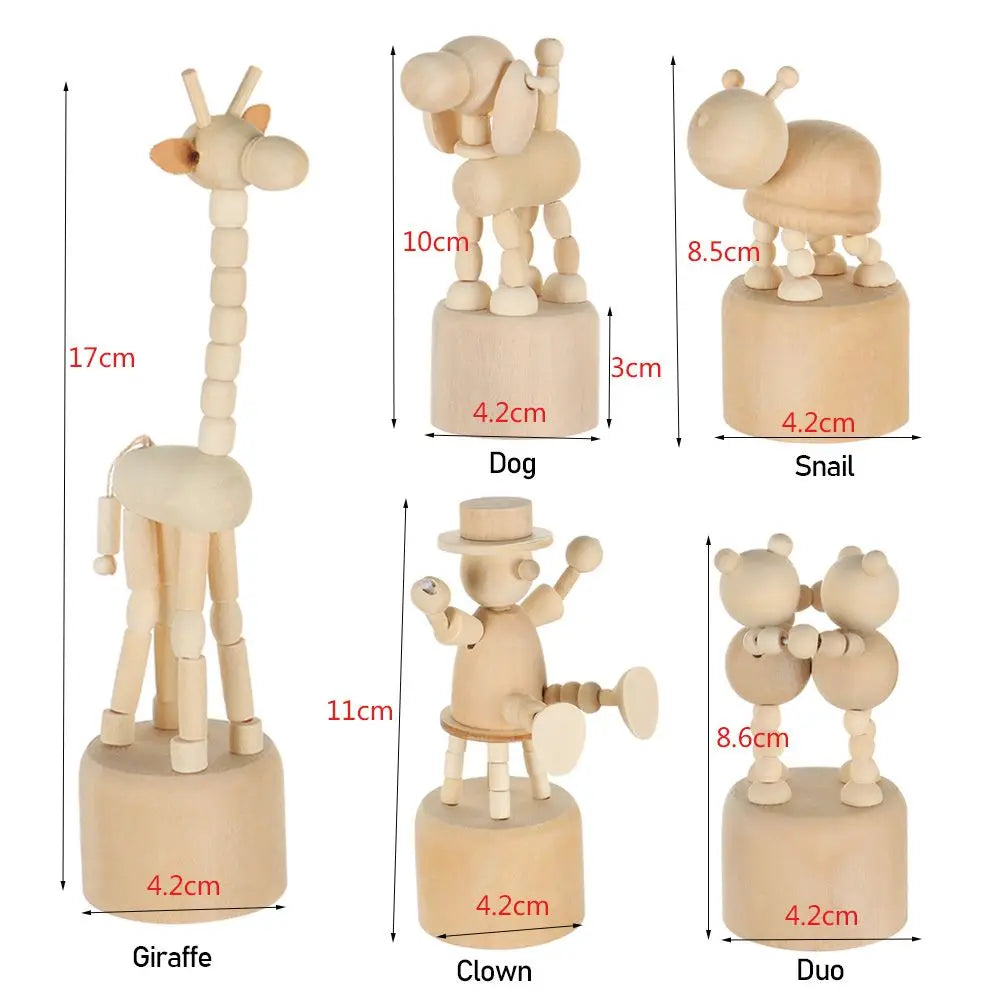 Wooden Push Puppet Animal Desktop Ornaments – 5 Fun Shapes Desktop Wood Ornament Richie's