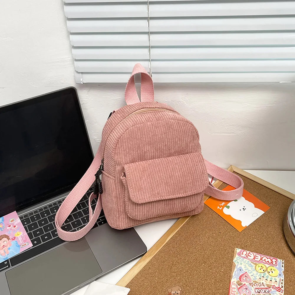 Women's Mini Corduroy Backpack – Casual Small Travel Bag Mini Backpack Richie's Pink China Mainland