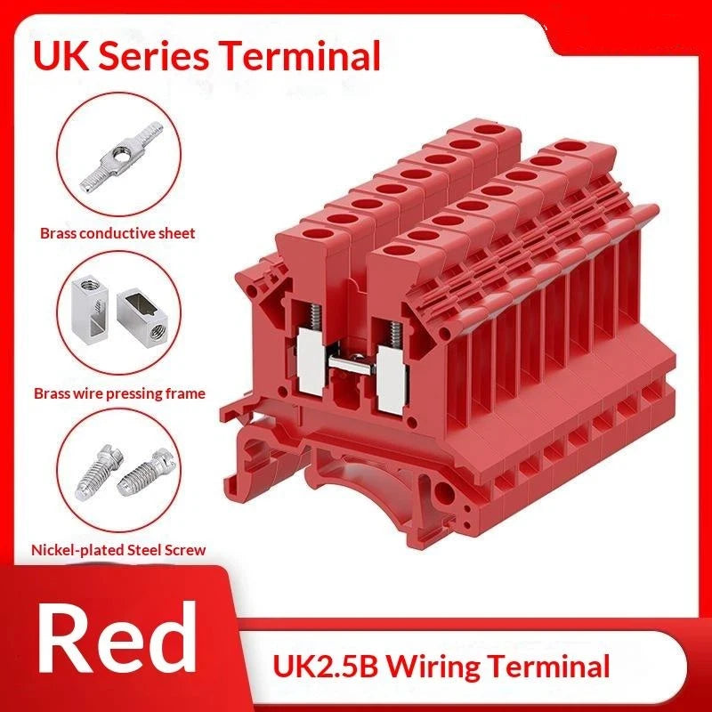 UK2.5B DIN Rail Terminal Blocks 10Pcs – 2.5mm² Screw Connectors DIN Rail Terminal Block Richie's Red