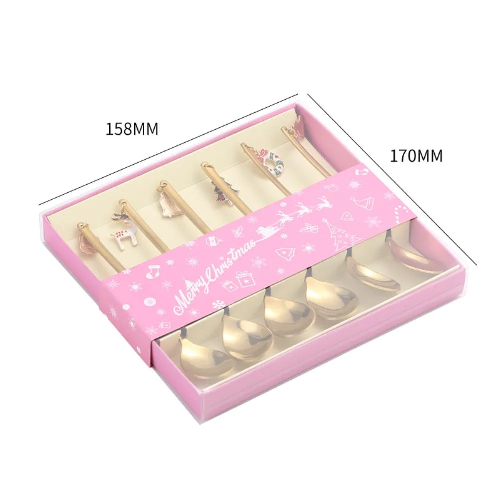 Christmas Stainless Steel Spoon Set with Holiday Pendants Holiday Spoon Set Richie's gold spoon set