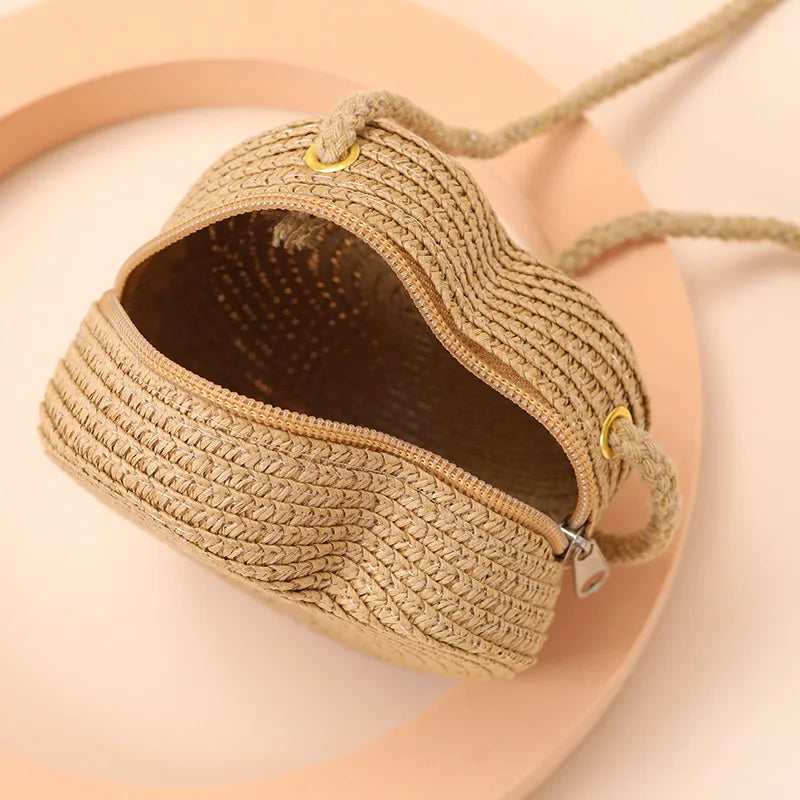 Woven Straw Crossbody Bag & Heart Coin Purse – Kids Beach Bag Woven Crossbody Bag Richie's
