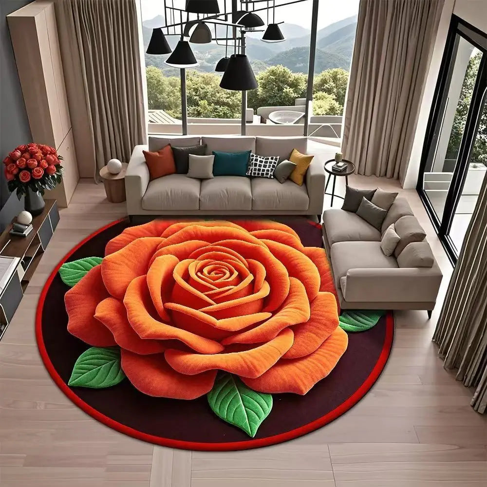 Non-Slip Round Rose Floor Mat 3D Flower Carpet 23.6" Decorative Floor Mat Richie's