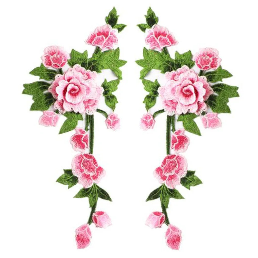 3D Flower Embroidery Applique Pair – Handmade Sew-On Patch Embroidery Applique Patch Richie's Pink