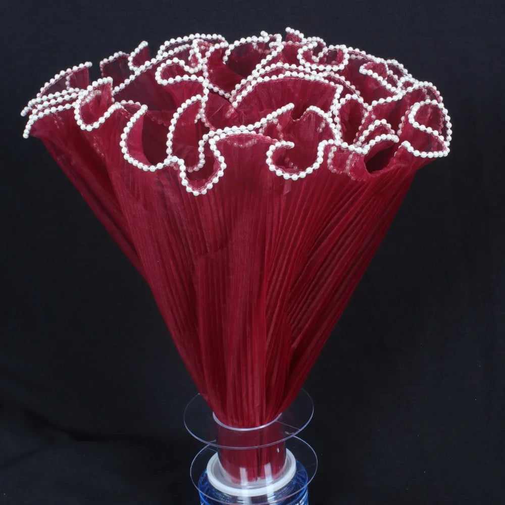 Pearl Lace Wave Mesh Flower Bouquet Wrapping Cloth 28cm x 4 Yds Floral Wrapping Mesh Richie's Wine Red as show