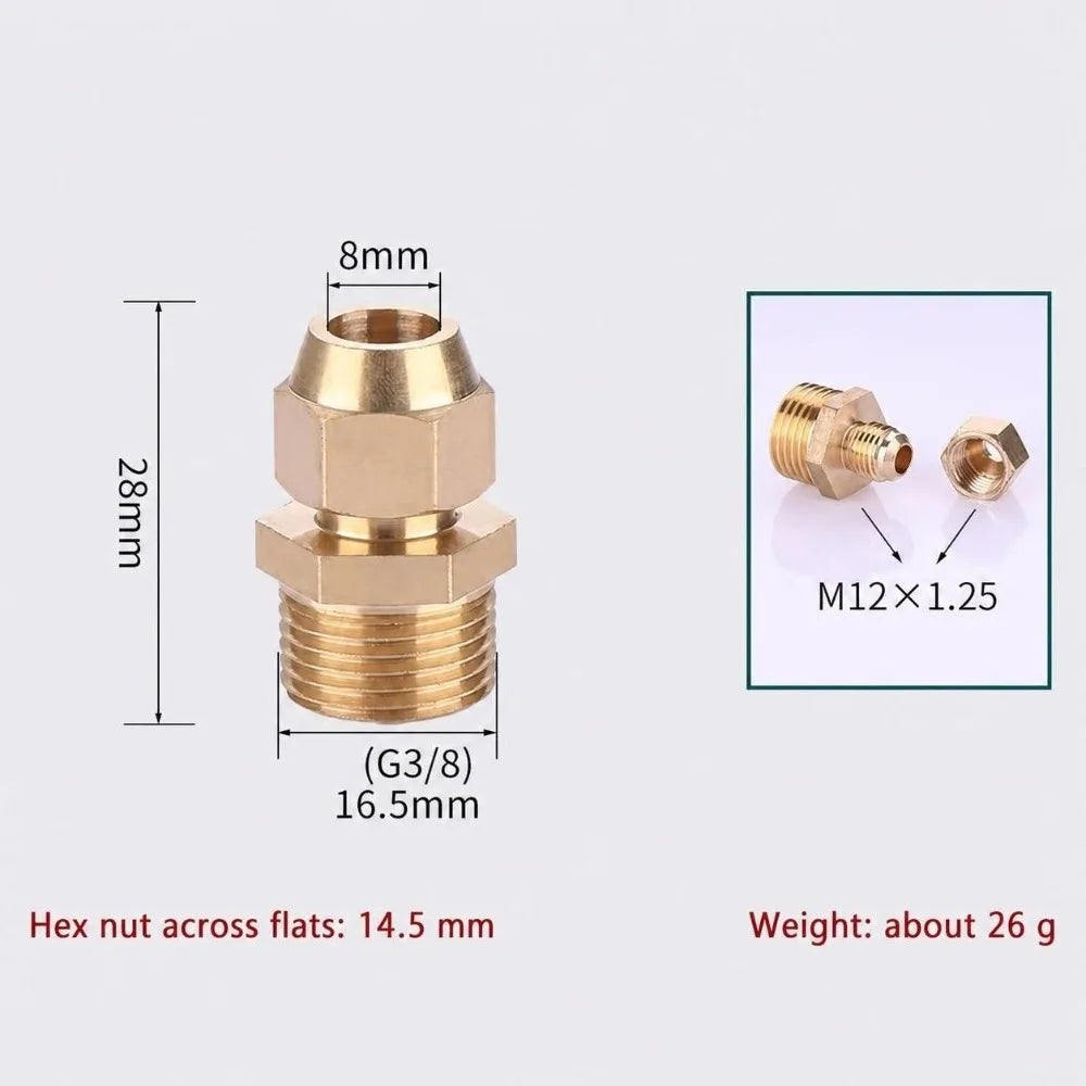 Brass Flare Adapter Hexagon Male Thread 1/4" 3/8" 1/2" Connector Brass Pipe Fitting Richie's Pipe 8mm x 3-8-