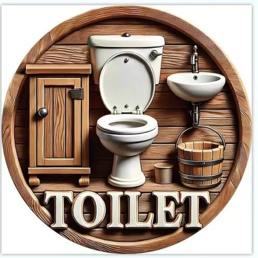 Wooden Hanging Bathroom Sign Round Farmhouse Wall Décor Wall Sign Plaque Richie's
