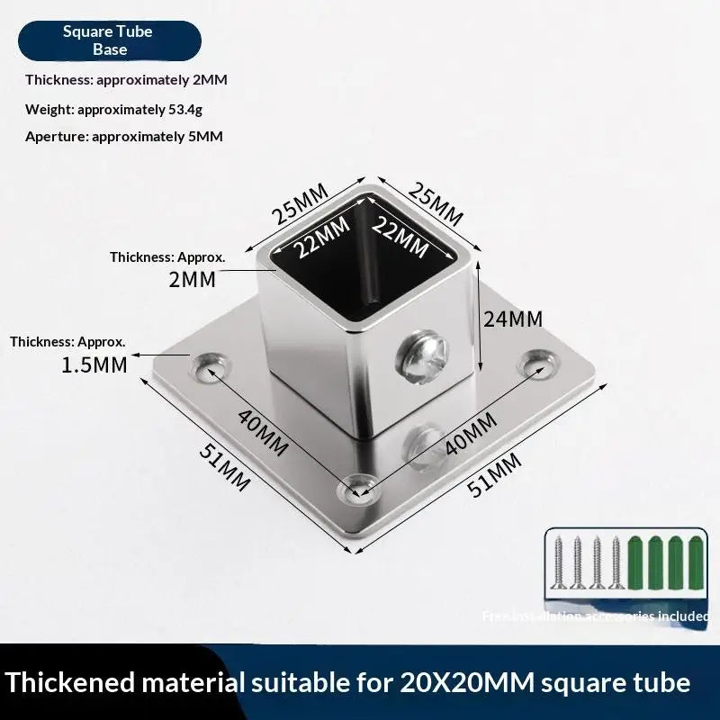 Stainless Steel Square Tube Flange Base Connector 25/30/35mm Tube Flange Connector Richie's 20MM