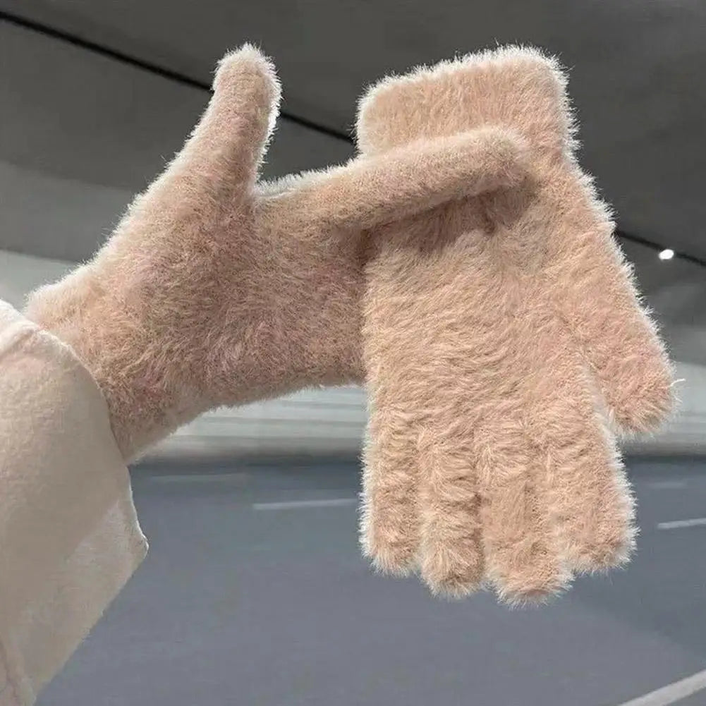 Women's Plush Velvet Winter Gloves – Warm Knit Cycling Mittens Winter Knit Gloves Richie's