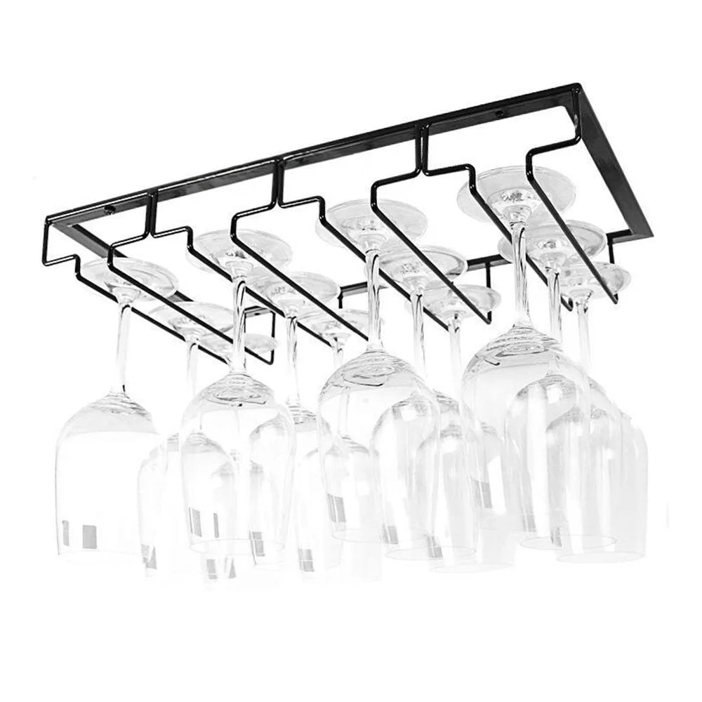 Iron Under Cabinet Wine Glass Holder Rack – Black | 2–6 Slots Wine Glass Rack Richie's 4 slots