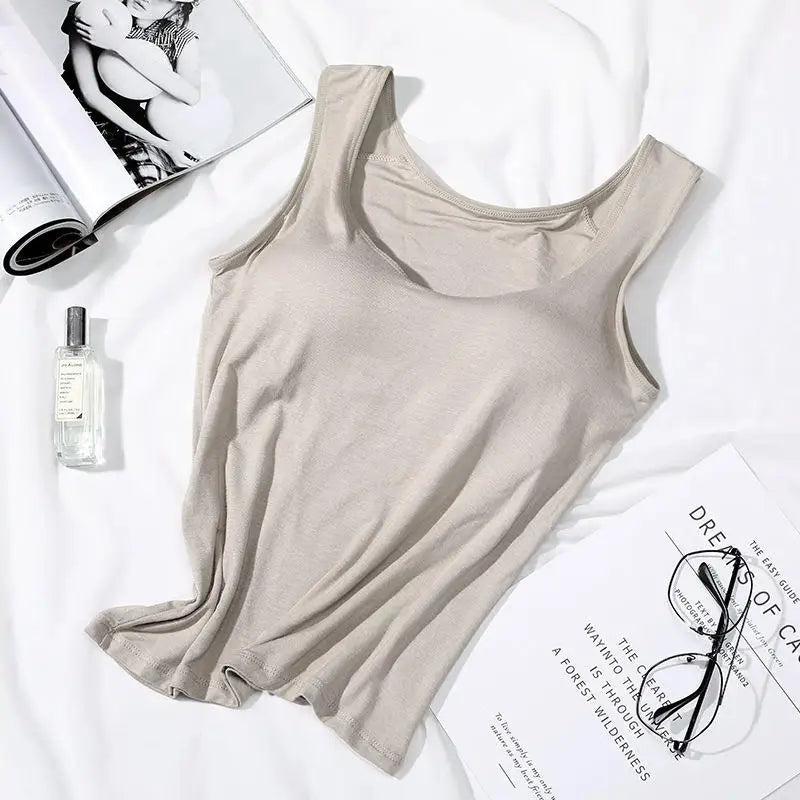 Women's Tank Top with Built-In Padded Bra – Slim Fit Cami Women's Cami Vest Top Richie's coffee XXL