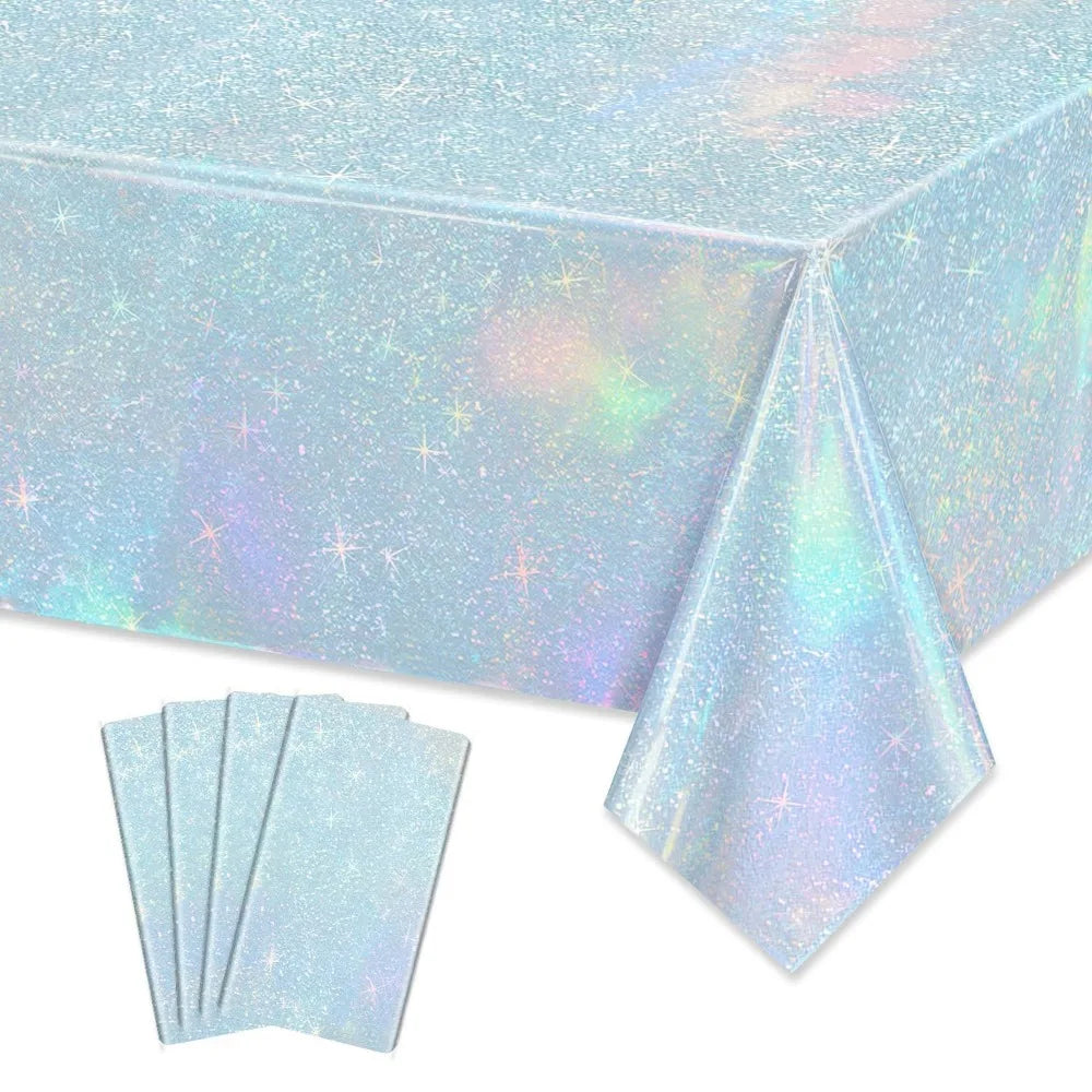Laser Foil Disposable Party Tablecloth – Shiny Table Cover Disposable Tablecloth Richie's Blue-1pc