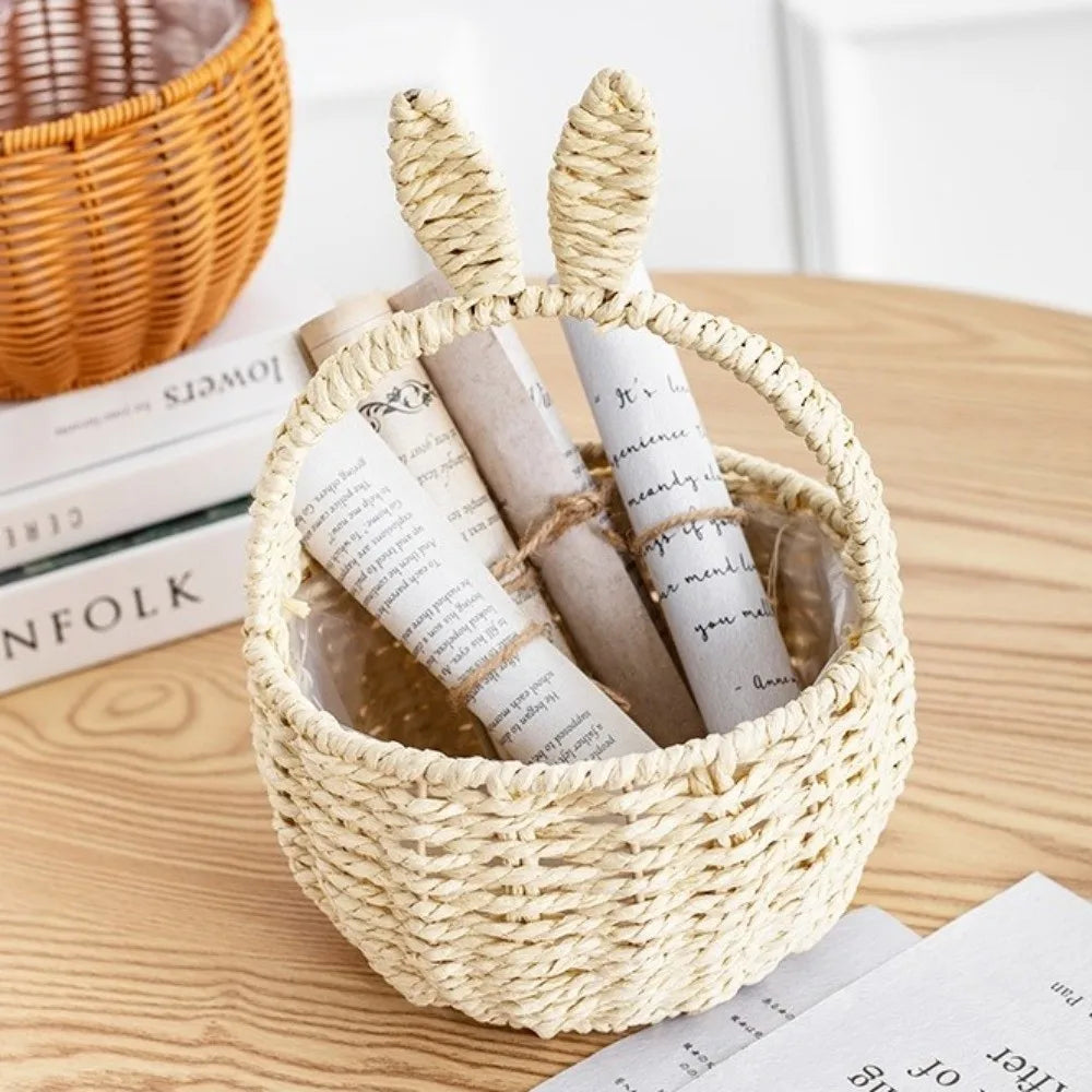 Rabbit Ear Hand Woven Easter Storage Basket with Handles Woven Storage Basket Richie's