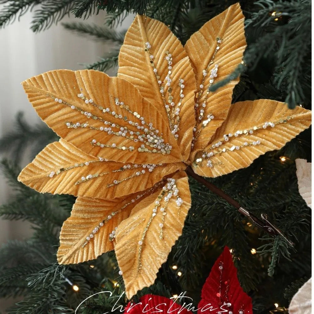 25CM Glitter Poinsettia Artificial Christmas Flower Decoration Artificial Christmas Flower Richie's