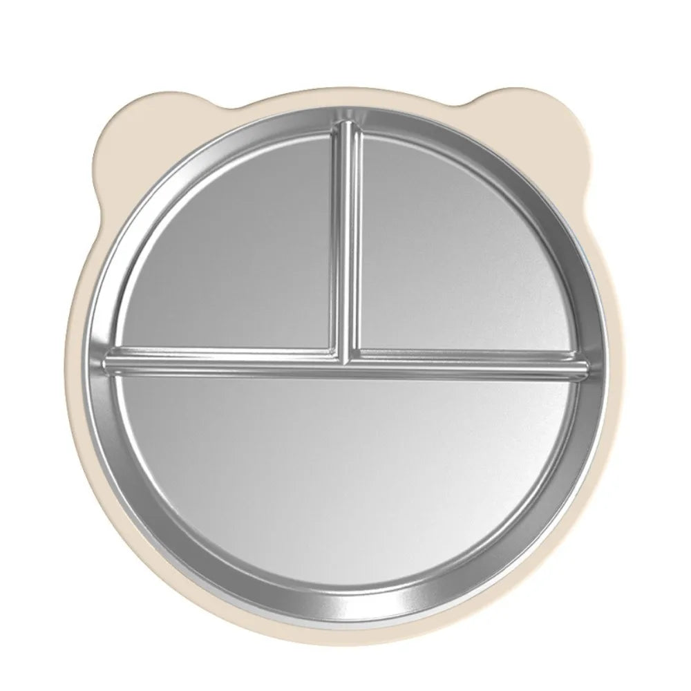 Stainless Steel Toddler Divided Plate with Silicone Suction Base Toddler Divided Plate Richie's Beige