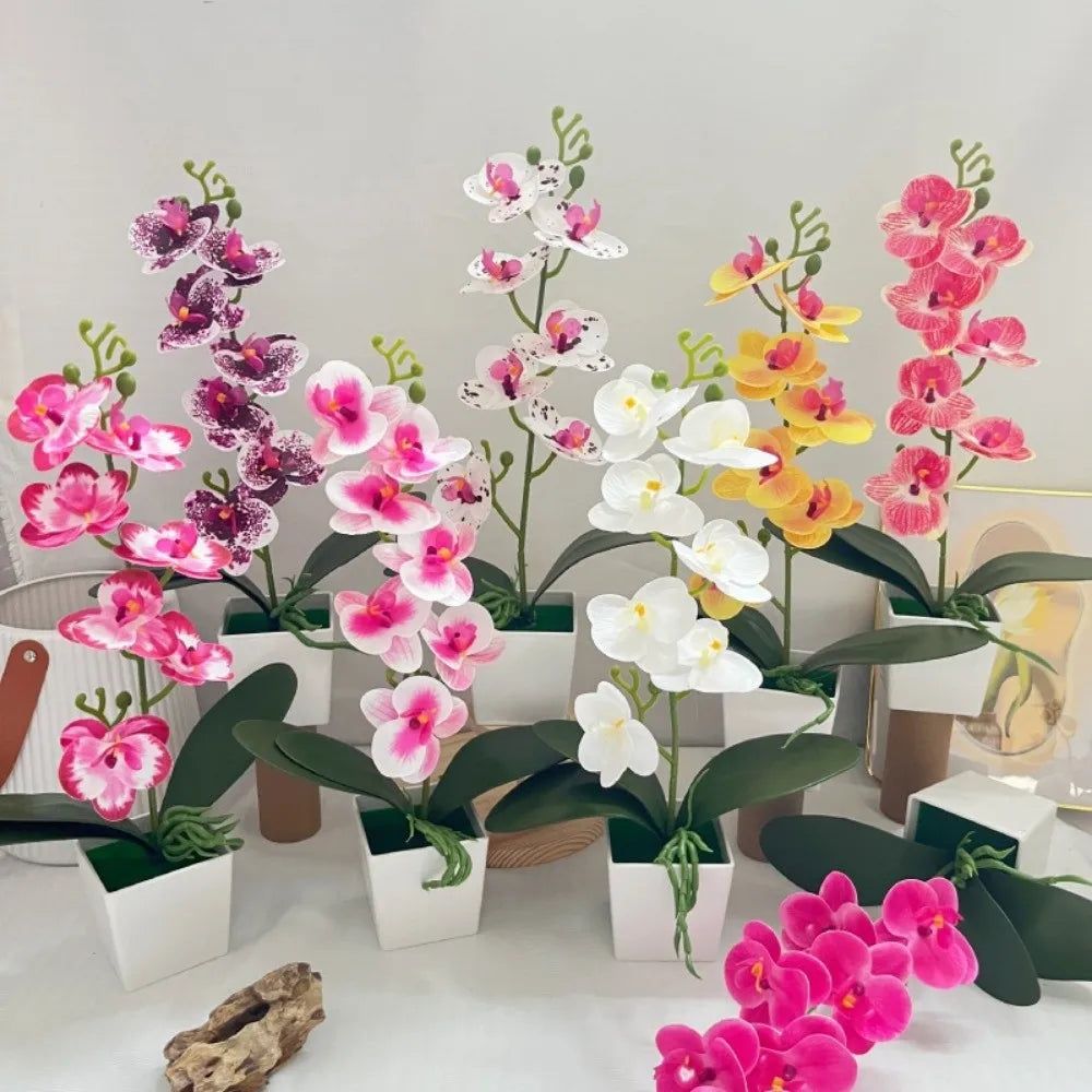 Artificial Pink Orchid Potted Plant – 7 Blooms, White Pot Artificial Potted Plant Richie's