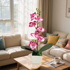 Artificial Pink Orchid Potted Plant – 7 Blooms, White Pot Artificial Potted Plant Richie's Style D
