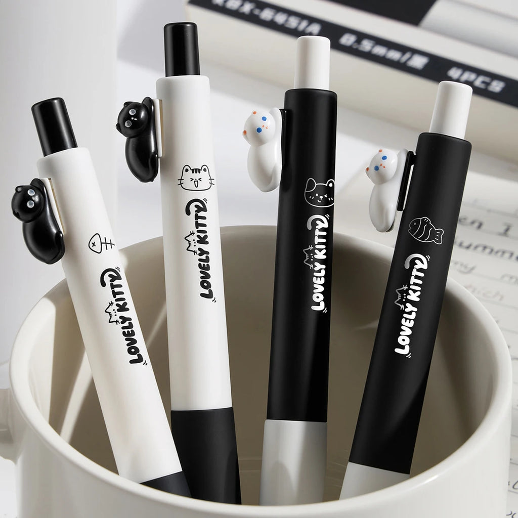 4-Pack Cute Cat Gel Pens 0.5mm Fine Point Soft Grip Gift Set Gel Pen Set Richie's