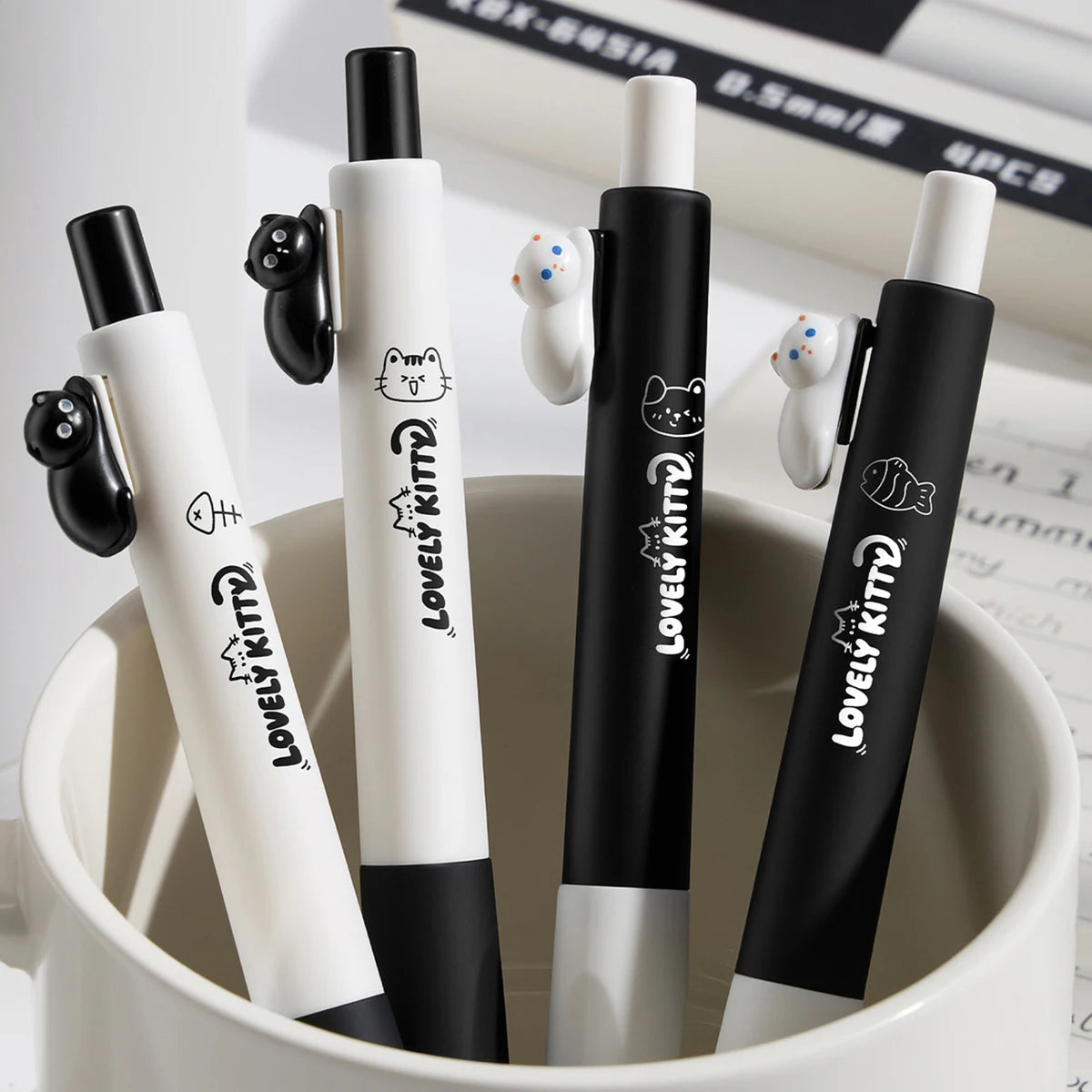 4-Pack Cute Cat Gel Pens 0.5mm Fine Point Soft Grip Gift Set Gel Pen Set Richie's