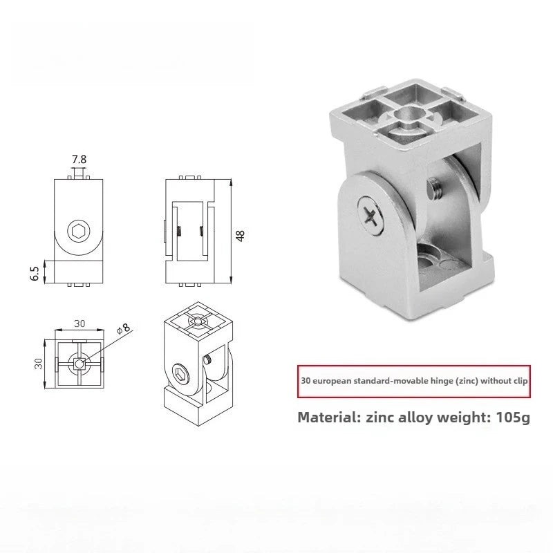 KANDE Movable Aluminum Profile Hinge 20/30/40 Angle Connector Aluminum Profile Hinge Richie's 30EU- No clips