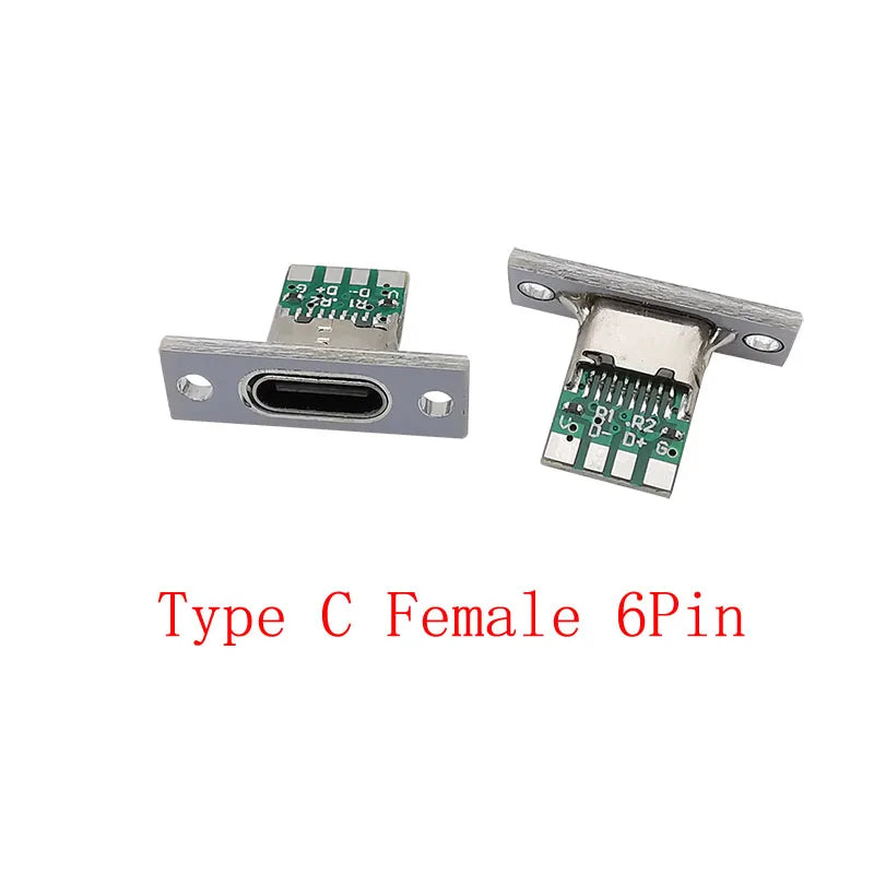 USB Type C 6-Pin Female Socket Connector with Fixing Plate USB C Connector Richie's White 6Pin 2Pcs|Type C Female