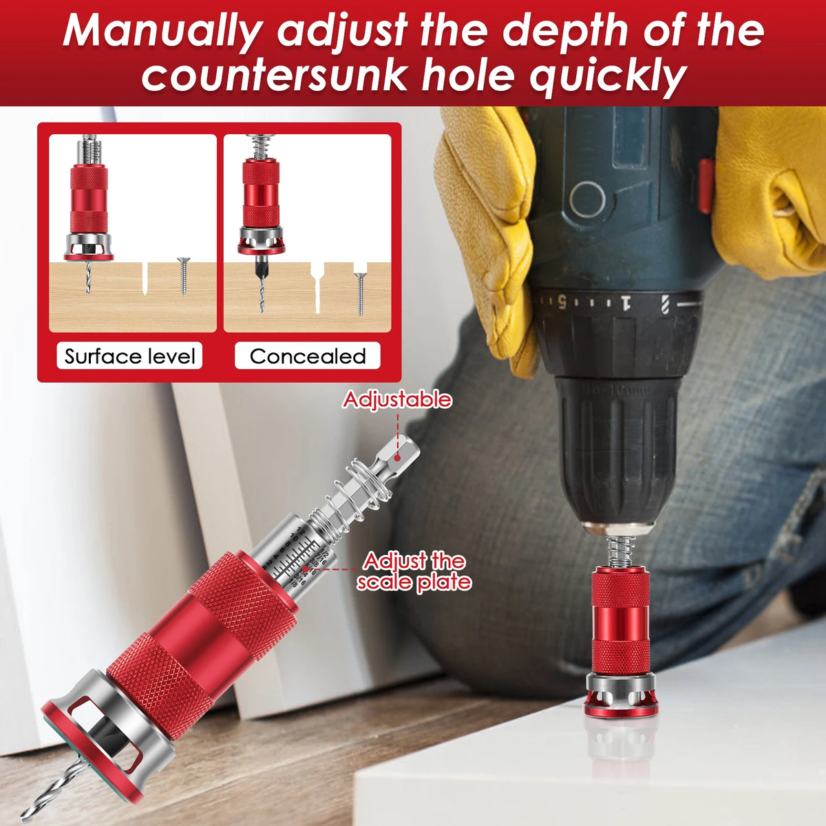 Toorise 5-Pc Countersink Drill Set – Tool-Free Depth Adjust Countersink Drill Set Richie's