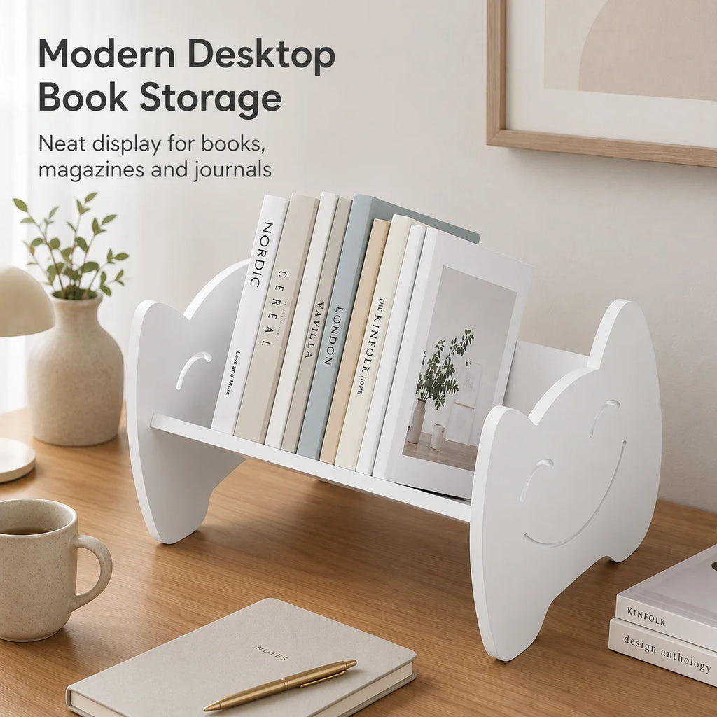 White Mini Desktop Bookshelf – Countertop Book Storage Rack Desktop Bookshelf Richie's Default Title