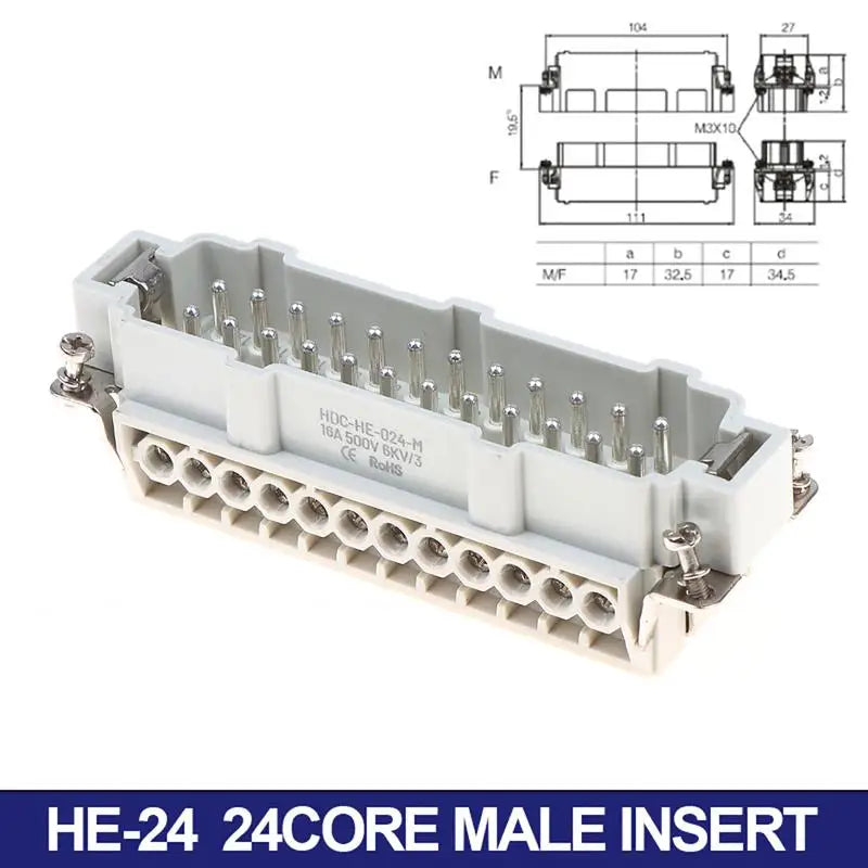 HDC-HE Heavy Duty Connector 6–24 Core 16A 500V Aviation Plug Industrial Connector Insert Richie's 24P Male