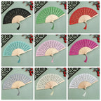 Vintage Chinese Folding Fan Lace Flower Tassel Pendant Wood Folding Hand Fan Richie's