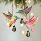 Hand-Carved Hummingbird Wood Figurine with Bell Wind Chime Wood Bird Figurine Richie's