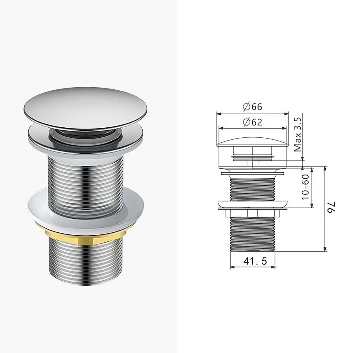 Stainless Steel Basin Drain with Pop-Up Press Stopper Basin Drain Stopper Richie's Silver non-porous