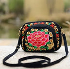 Vintage Boho Hmong Embroidery Women's Canvas Shoulder Bag Embroidery Shoulder Bag Richie's Red Peony