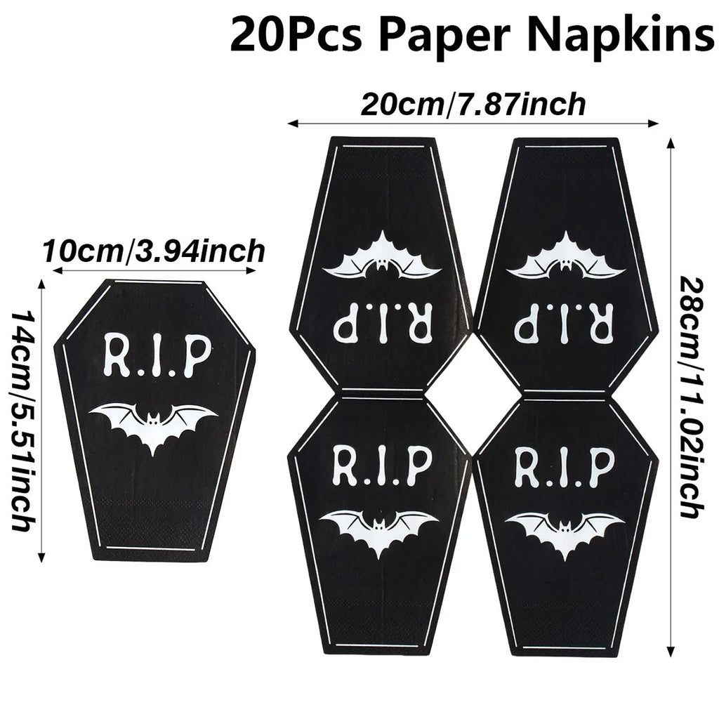 Halloween Coffin Shaped Paper Napkins R.I.P. Bat Design 20/40pcs Halloween Party Napkins Richie's