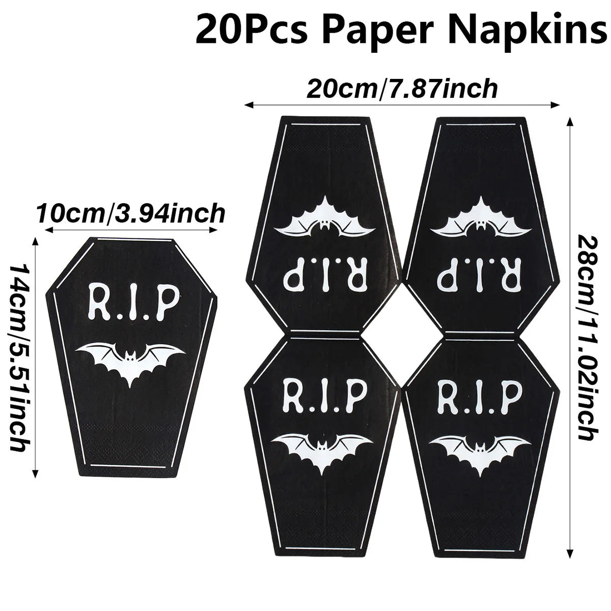 Halloween Coffin Shaped Paper Napkins R.I.P. Bat Design 20/40pcs Halloween Party Napkins Richie's