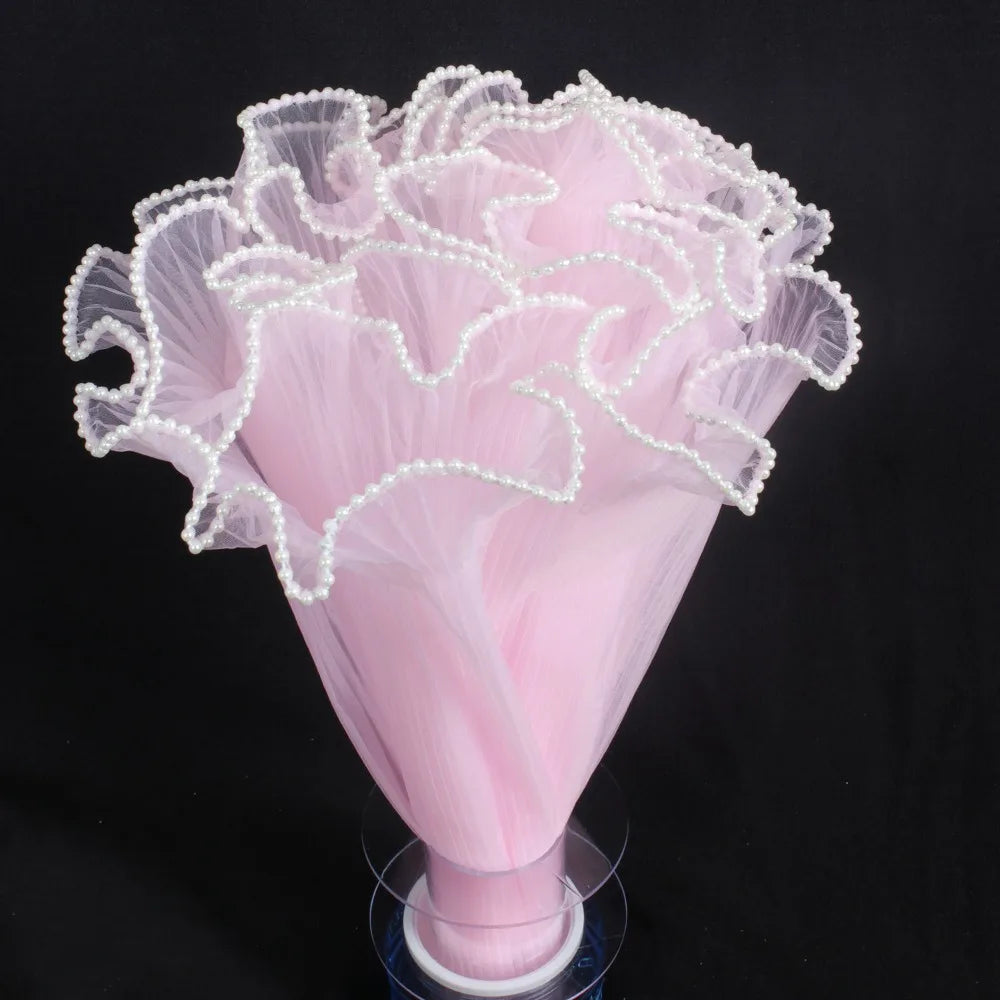 Pearl Lace Wave Mesh Flower Bouquet Wrapping Cloth 28cm x 4 Yds Floral Wrapping Mesh Richie's Light Pink as show